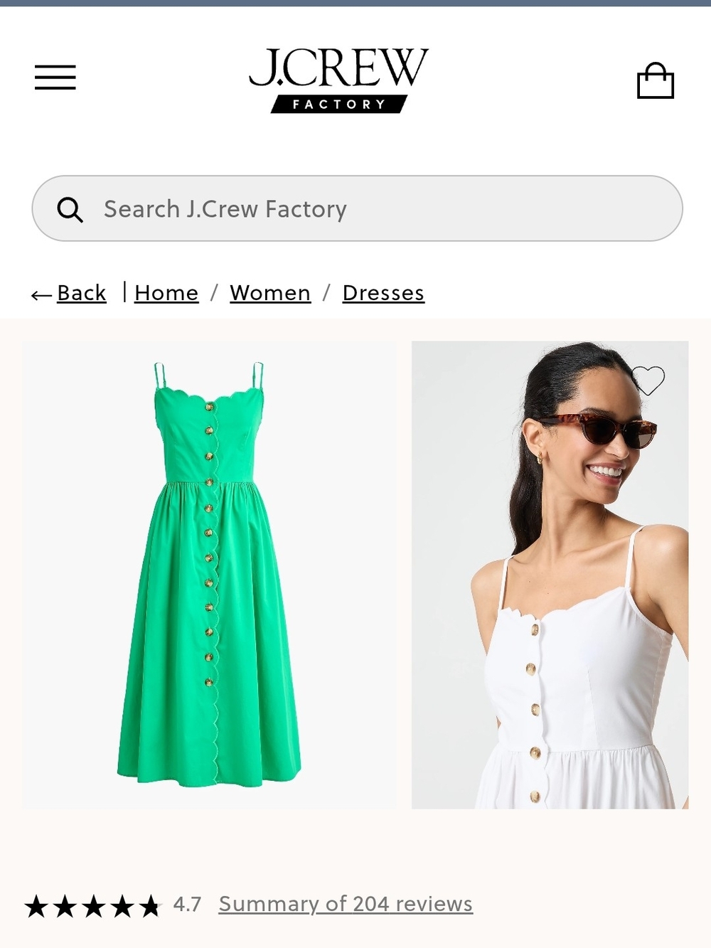 J. Crew Scallop-Edge Spaghetti Strap Midi Dress in Bright Green